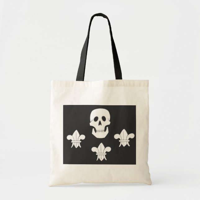 JOLLY ROGER SKULL AND THREE LILIES FLAG TOTE BAG (Front)