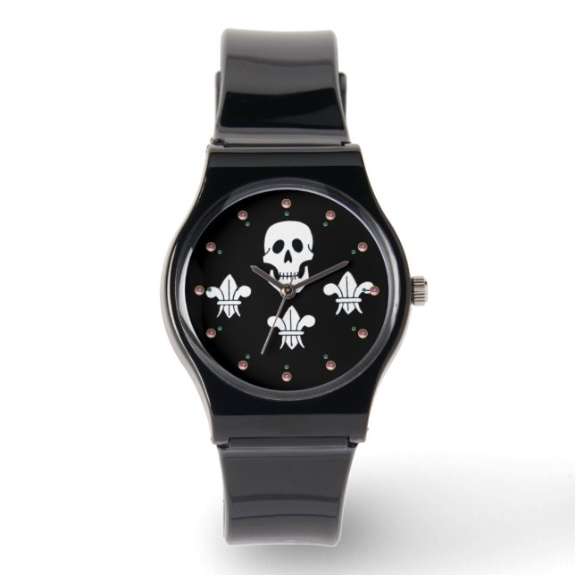 JOLLY ROGER SKULL AND THREE LILIES FLAG WATCH (Front)