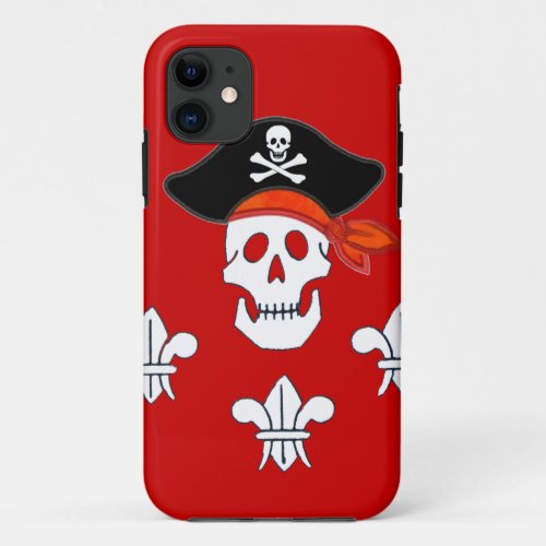JOLLY ROGER SKULL PIRATE HAT  AND THREE LILIES iPhone 11 CASE