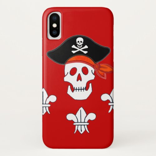 JOLLY ROGER SKULL PIRATE HAT  AND THREE LILIES iPhone X CASE