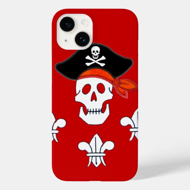 JOLLY ROGER SKULL, PIRATE HAT  AND THREE LILIES Case-Mate iPhone CASE (Back)