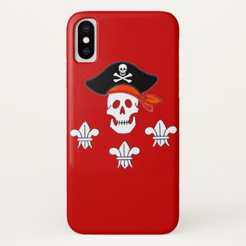 JOLLY ROGER SKULL PIRATE HAT AND THREE LILIES iPhone X CASE