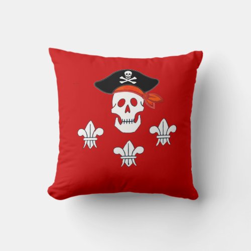 JOLLY ROGER SKULL PIRATE HAT  AND THREE LILIES THROW PILLOW