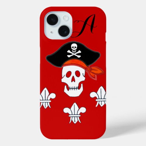 JOLLY ROGER SKULLPIRATE HATTHREE LILIES MONOGRAM iPhone 15 CASE