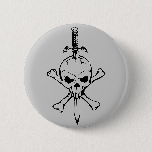 Jolly Roger Skull with Knife Pinback button (Front)