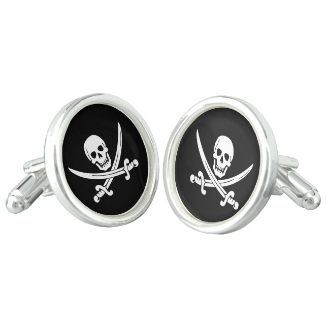 Jolly Roger Swords Pirate Cuff Links (Angled)