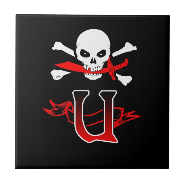 Jolly Roger U Monogram Initial Ceramic Tile (Front)