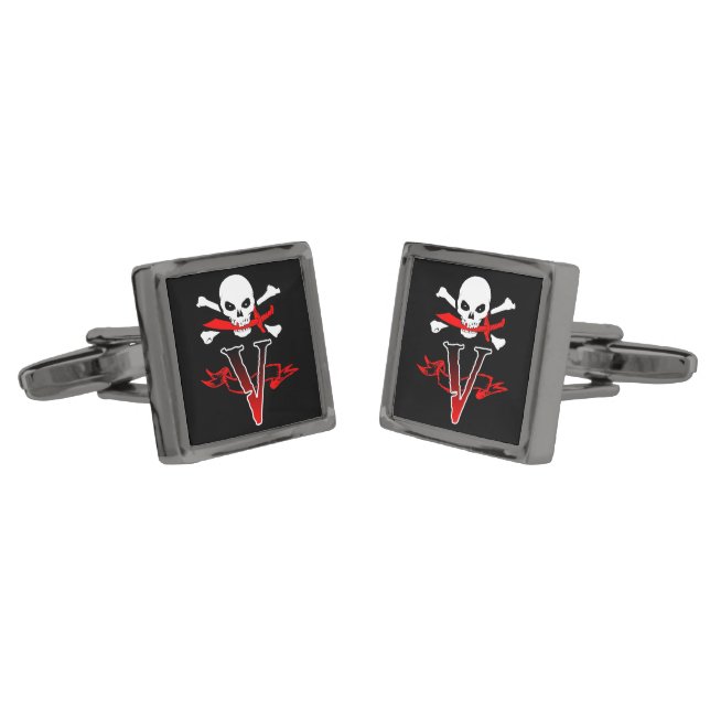 Jolly Roger V Monogram Initial Cufflinks (Angled)