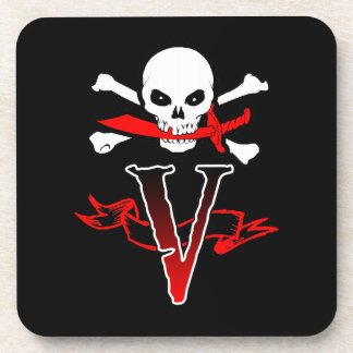 Jolly Roger V Monogram Initial Drink Coaster