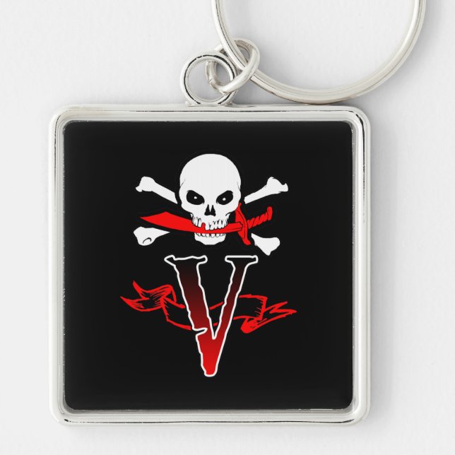 Jolly Roger V Monogram Initial Keychain (Front)