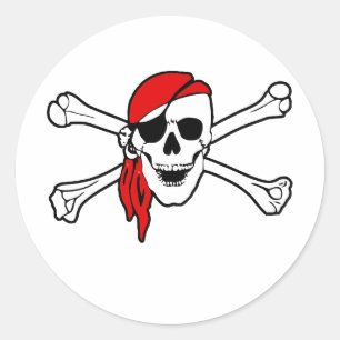 Jolly roger with red bandana classic round sticker