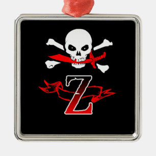 Jolly Roger Z Monogram Initial Metal Ornament