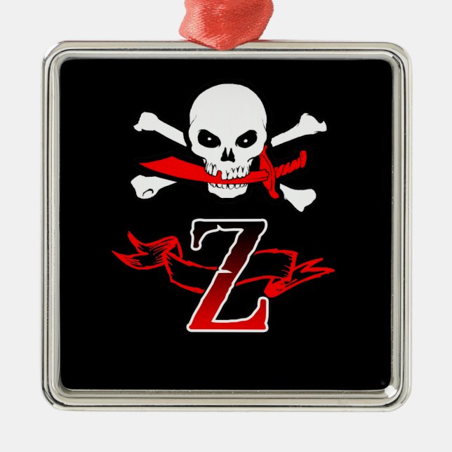 Jolly Roger Z Monogram Initial Metal Ornament (Front)