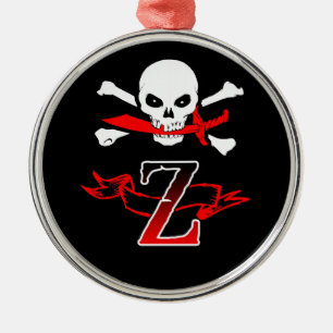 Jolly Roger Z Monogram Initial Metal Ornament