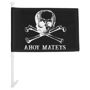 Jolly Rogers. Black Halloween Pirate Ahoy mateys Car Flag