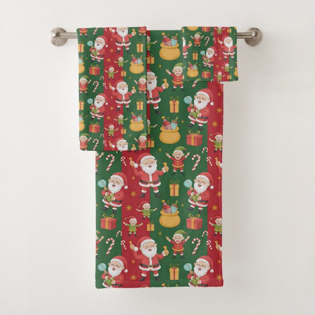Jolly Santa And Elves Bath Towel Set (Insitu)