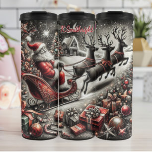 Jolly Santa and Happy Reindeer Thermal Tumbler