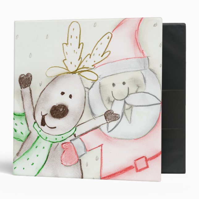 JOLLY SANTA AND REINDEER 3 RING BINDER (Front/Inside)