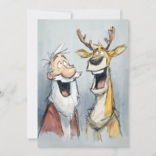 Jolly Santa and Reindeer Laugh Holiday Card
