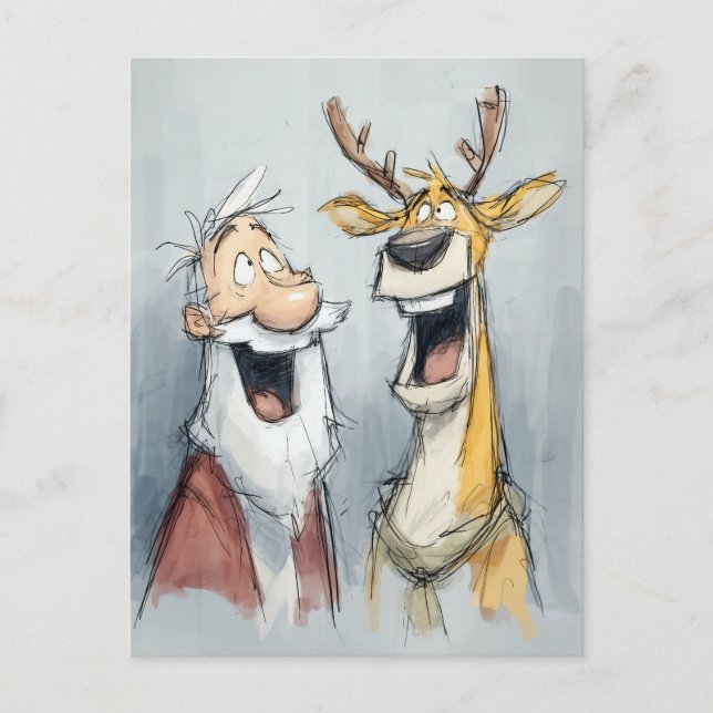 Jolly Santa and Reindeer Laugh Postcard (Front)