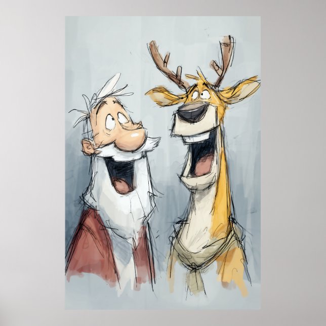 Jolly Santa and Reindeer Laugh Poster (Front)