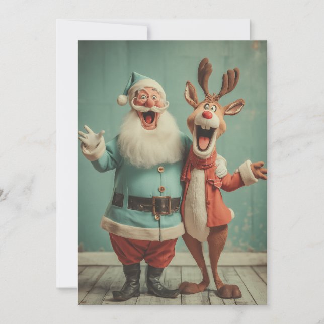 Jolly Santa and Rudolph Cheer Holiday Card (Front)