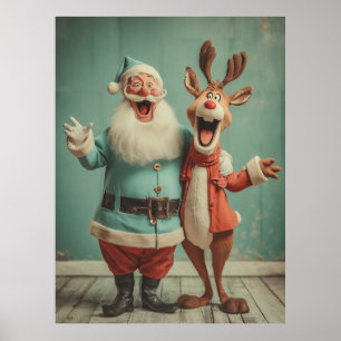 Jolly Santa and Rudolph Cheer Poster