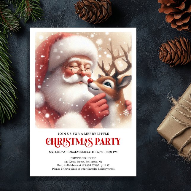 Jolly Santa and Rudolph Christmas Celebration  Invitation (Jolly Santa and Rudolph Christmas Celebration Invite)