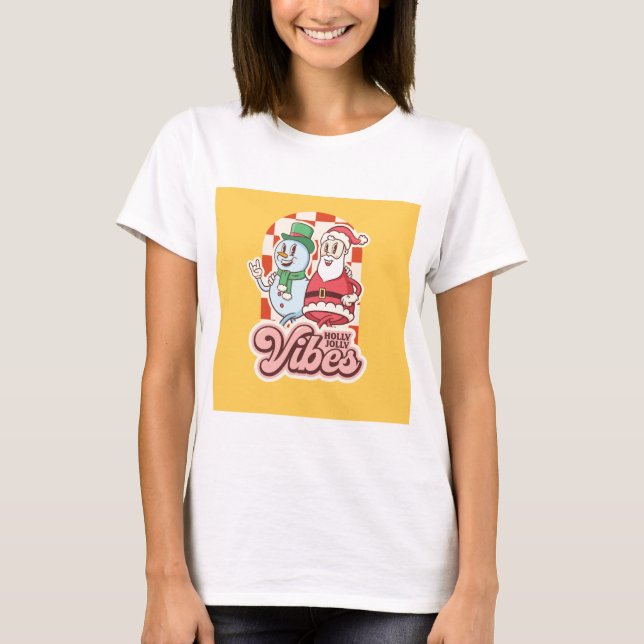 Jolly Santa and Snowman Vibes T-Shirt (Front)
