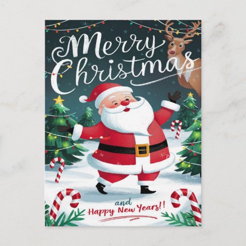 Jolly Santa and Sweet Candy Canes Christmas  Postcard