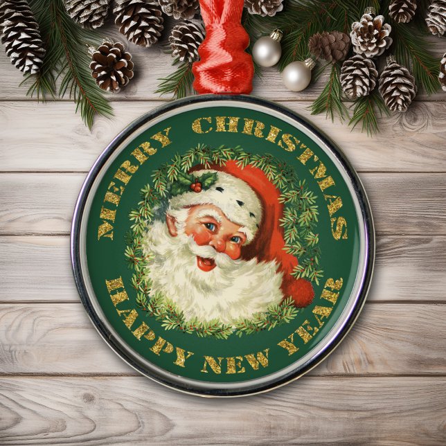 Jolly Santa and Wreath Metal Ornament (Creator Uploaded)