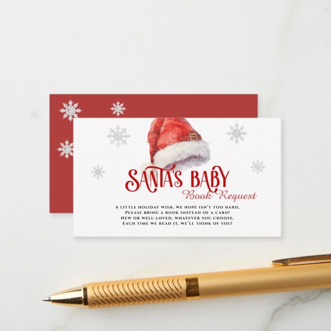 Jolly Santa Book Request Baby Shower  Enclosure Card (Front/Back In Situ)