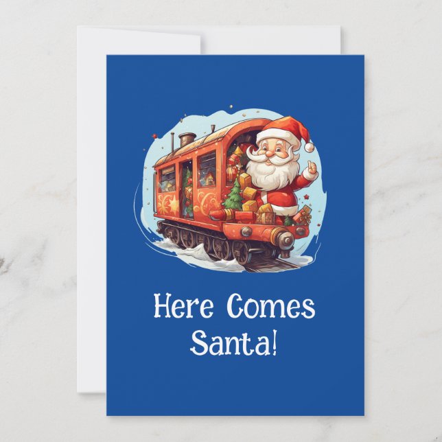 Jolly Santa Christmas Train Greeting Card (Front)