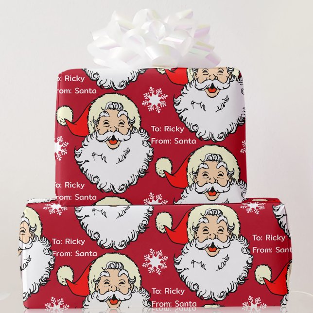 Jolly Santa Claus Add Child's Name Red & Green Wrapping Paper (Creator Uploaded)