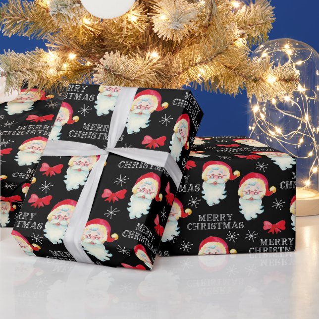 Jolly Santa Claus and Bows Christmas Wrapping Paper (Holidays)