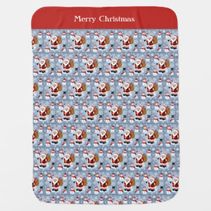 Jolly Santa Claus and Snowmen Christmas Pattern Baby Blanket