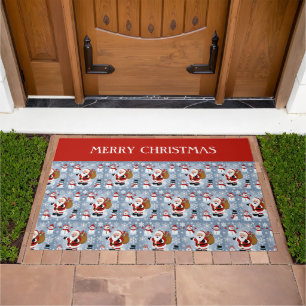 Jolly Santa Claus and Snowmen Christmas Pattern Doormat