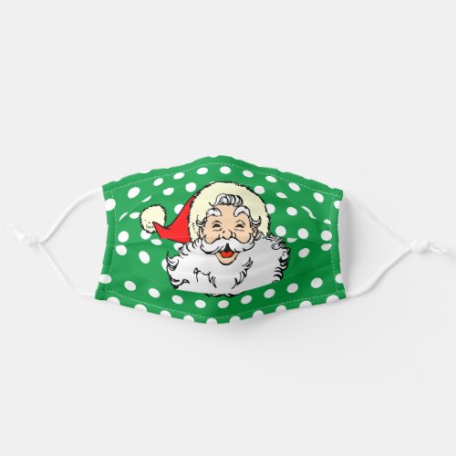 Jolly Santa Claus Christmas Green Polka Dot Adult Cloth Face Mask