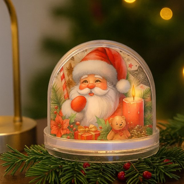 Jolly Santa Claus Christmas  Snow Globe (festive snow globe with greenery, perfect for cozy holiday cheer and gift giving )