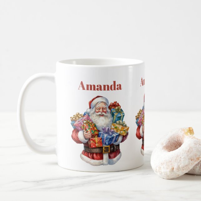 Jolly Santa Claus Classic Christmas Coffee Mug (With Donut)