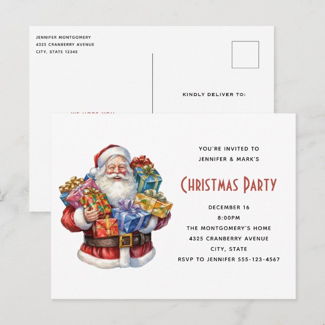 Jolly Santa Claus Classic Christmas Invitation Postcard (Front/Back)