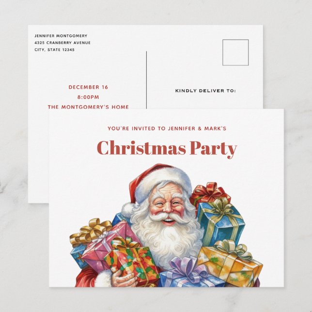 Jolly Santa Claus Classic Christmas Invitation Postcard (Front/Back)
