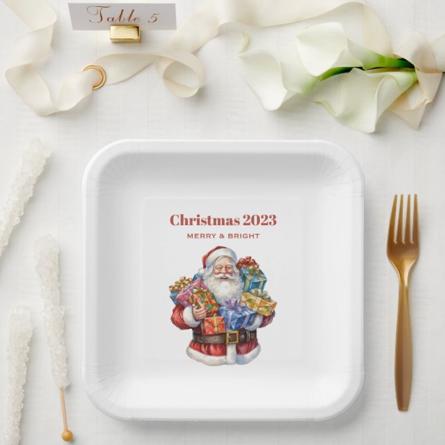 Jolly Santa Claus Classic Christmas Paper Plates (Wedding)
