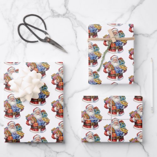 Jolly Santa Claus Classic Christmas Pattern Wrapping Paper Sheets