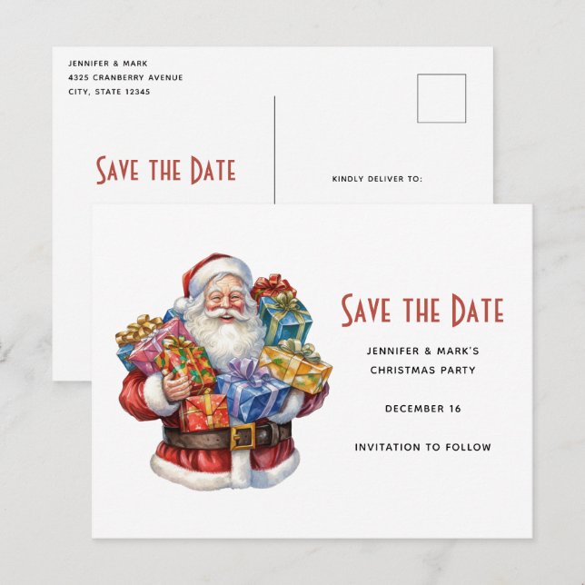 Jolly Santa Claus Classic Christmas Save the Date Invitation Postcard (Front/Back)