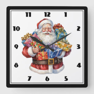 Jolly Santa Claus Classic Christmas Square Wall Clock