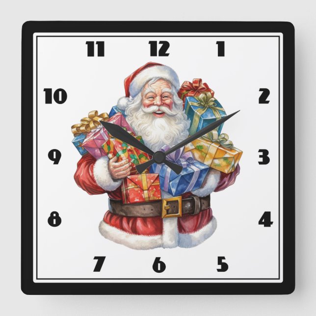 Jolly Santa Claus Classic Christmas Square Wall Clock (Front)