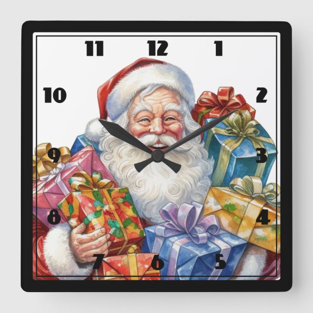 Jolly Santa Claus Classic Christmas Square Wall Clock (Front)