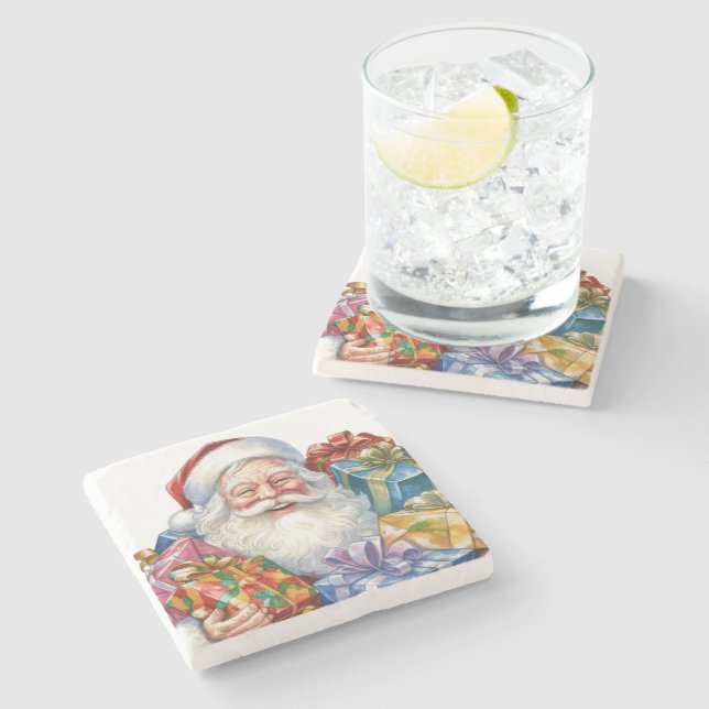 Jolly Santa Claus Classic Christmas Stone Coaster (Side)