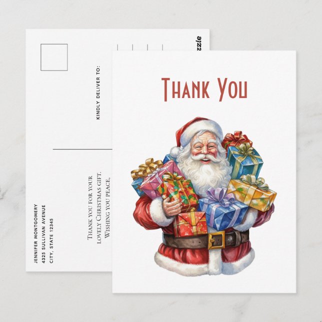 Jolly Santa Claus Classic Christmas Thank You Postcard (Front/Back)